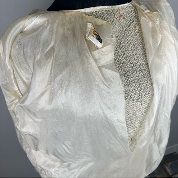 Vintage Cyn Les Cardigan Mohair Wool Blend Cream Rose Knit Womens Medium Retro - Picture 14 of 16